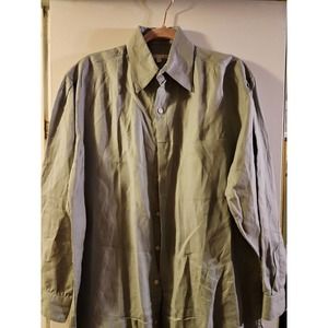 Perry Ellis Button Up Men's Cotton Long Sleeve Gray Shirt S